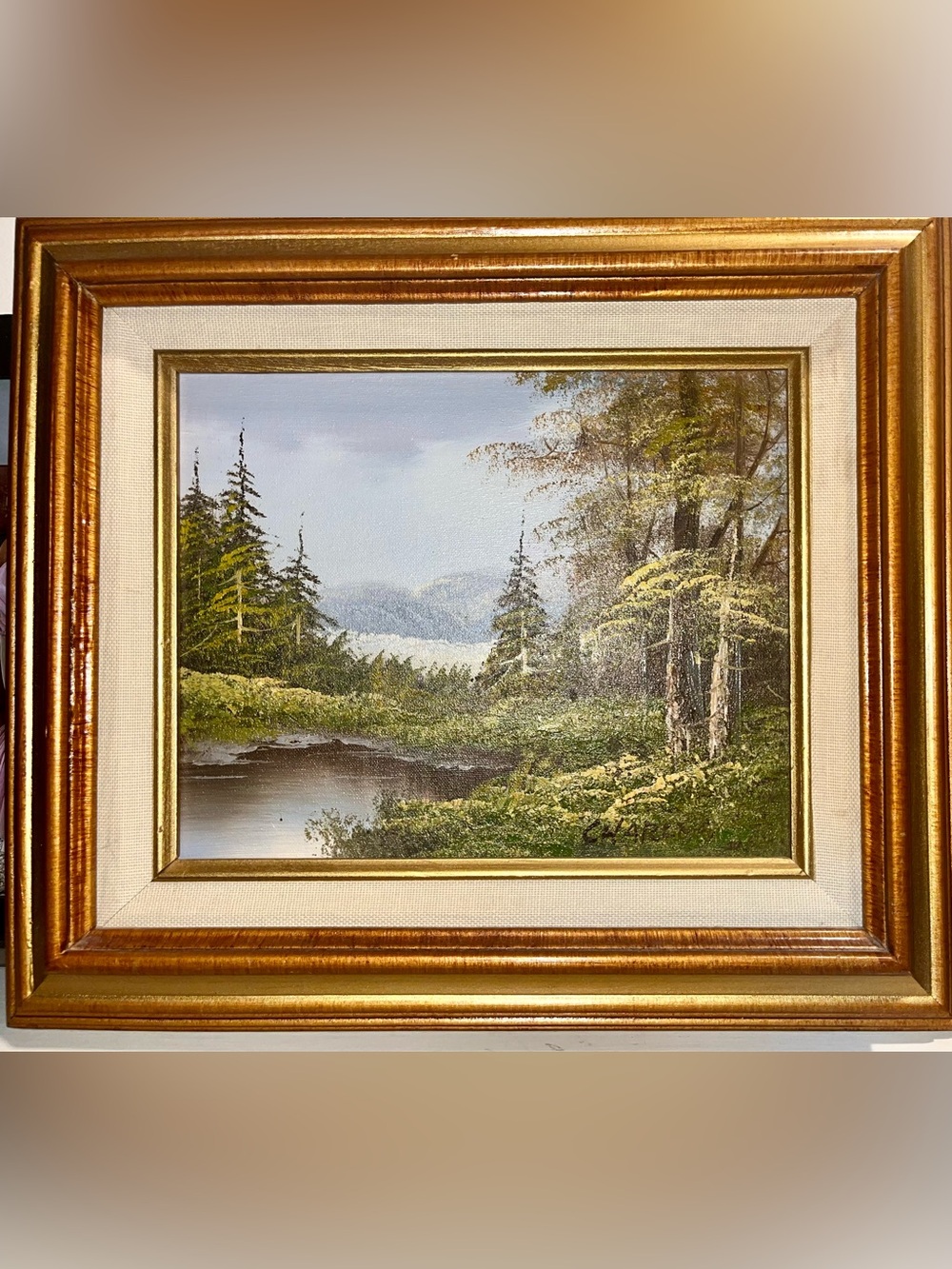 Oil Painting Lake And Forest from the 1970s, Signed Ctimiliev